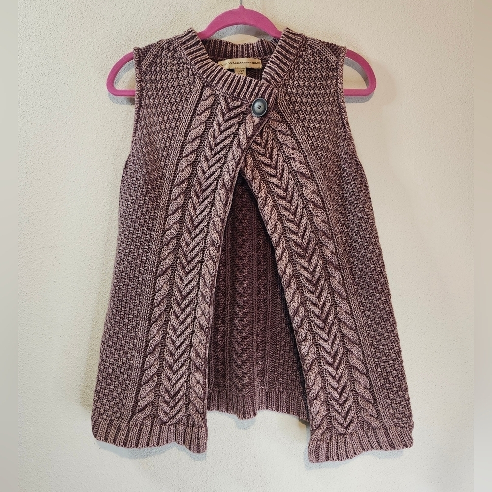 Vintage America Jeans Cotton Ramie Purple Thick Cable Sweater Vest Size Medium - Picture 2 of 6
